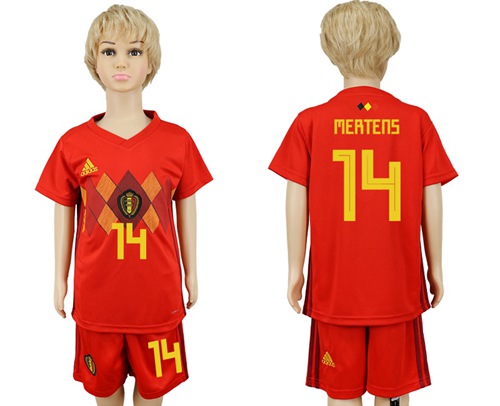 Belgium #14 Mertens Red Home Kid Soccer Country Jersey - Click Image to Close